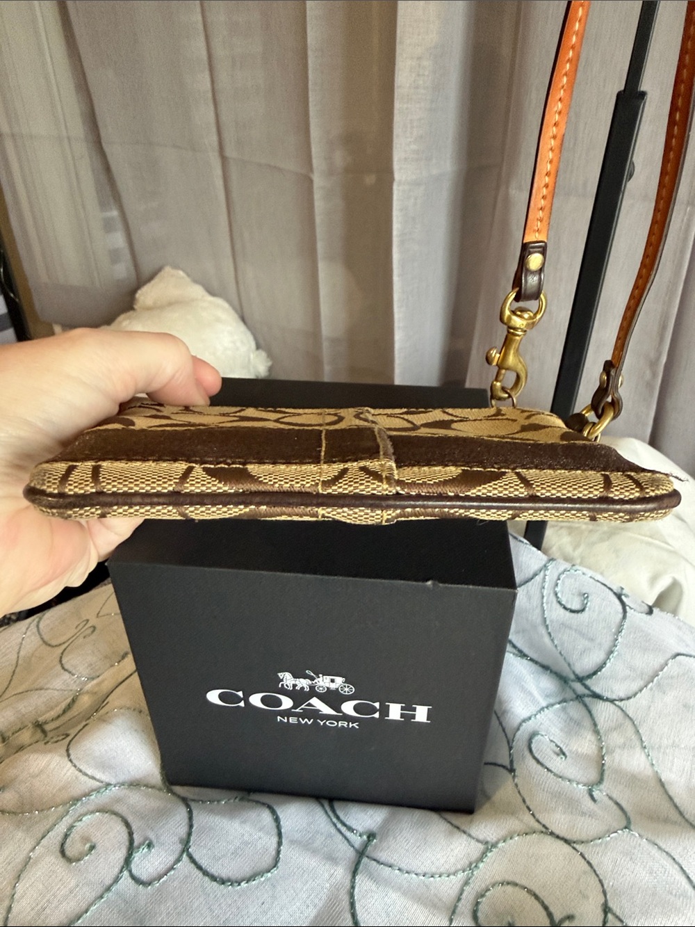 Coach Legacy Signature Canvas Wristlet in Brown and Tan - Picture 4 of 7